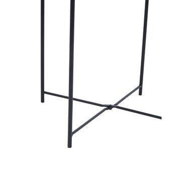 Black Powder Coated Metal Round Side Table With Intersecting Cross Base, Acero
