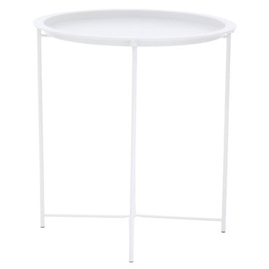 White Powder Coated Metal Round Side Table With Intersecting Cross Base, Acero