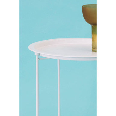 White Powder Coated Metal Round Side Table With Intersecting Cross Base, Acero