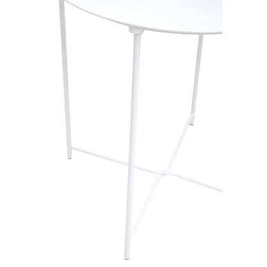White Powder Coated Metal Round Side Table With Intersecting Cross Base, Acero