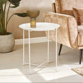 White Powder Coated Metal Round Side Table With Intersecting Cross Base, Acero