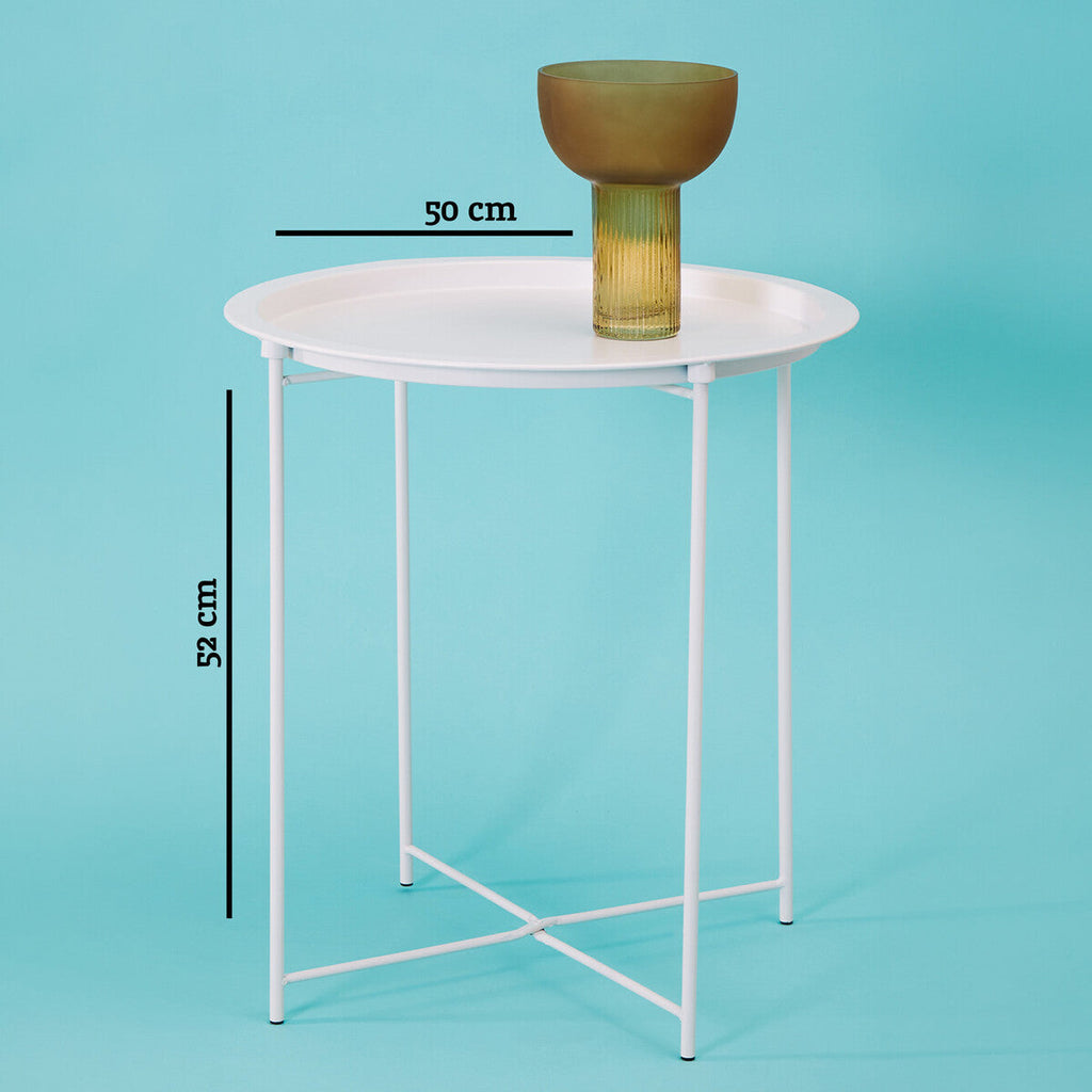 White Powder Coated Metal Round Side Table With Intersecting Cross Base, Acero