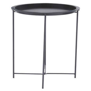 Grey Powder Coated Metal Round Side Table With Intersecting Cross Base, Acero