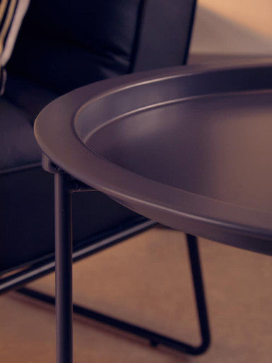 Grey Powder Coated Metal Round Side Table With Intersecting Cross Base, Acero