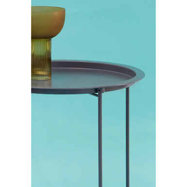 Grey Powder Coated Metal Round Side Table With Intersecting Cross Base, Acero