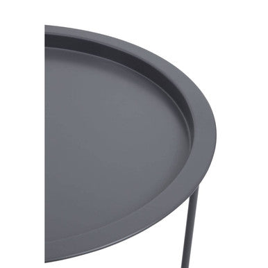 Grey Powder Coated Metal Round Side Table With Intersecting Cross Base, Acero
