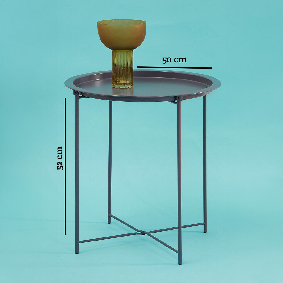 Grey Powder Coated Metal Round Side Table With Intersecting Cross Base, Acero