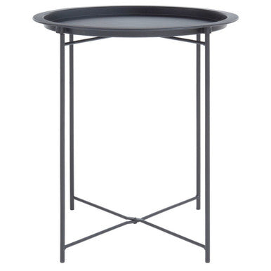 Grey Powder Coated Metal Round Side Table With Intersecting Cross Base, Acero