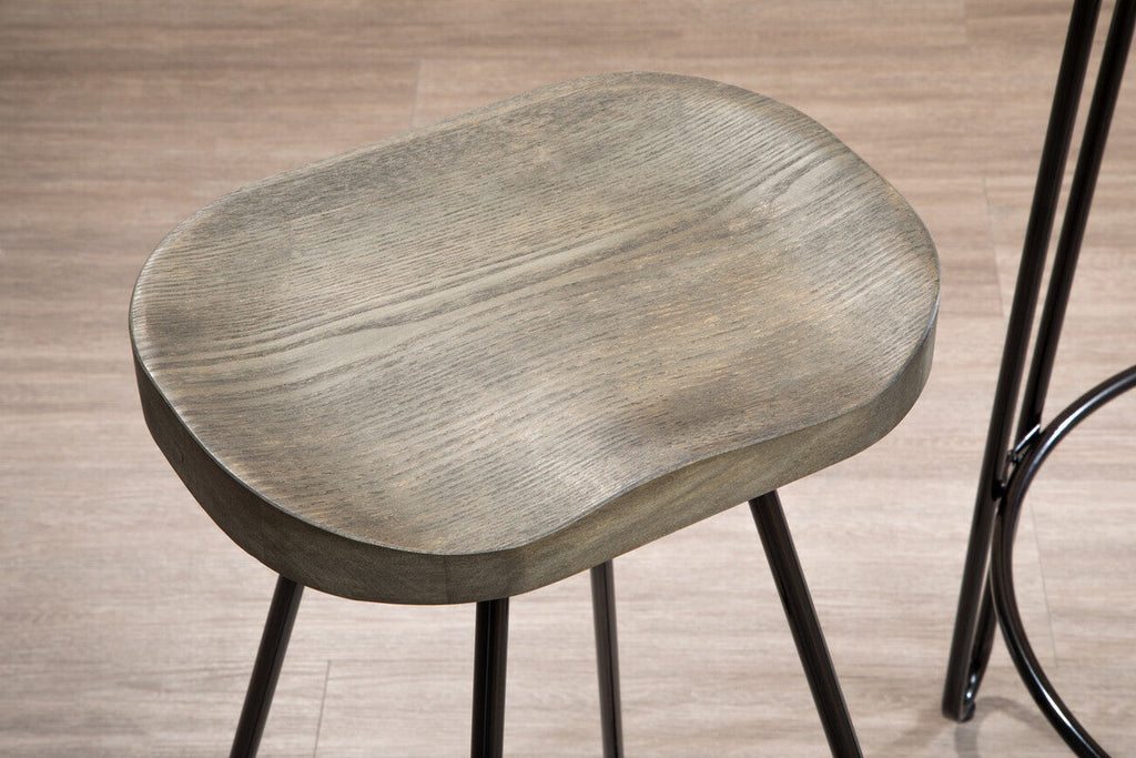 District Wooden Top Bar Stool With Metal Legs