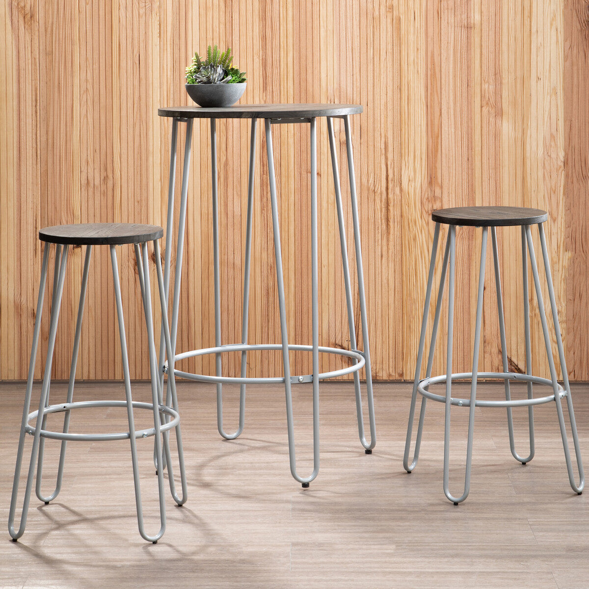 District 3 Piece Elm Wood Bar Table & Stool Set