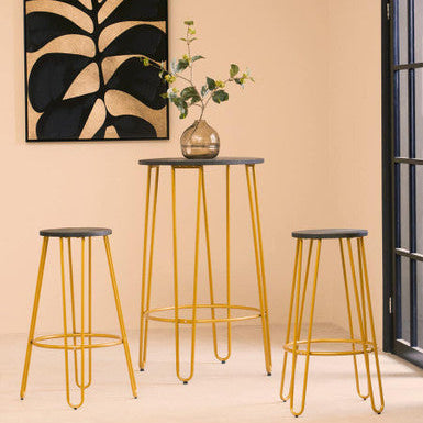 District 3 Piece Gold Bar Table Stool Set