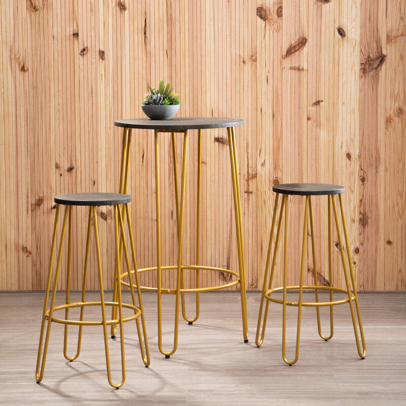 District 3 Piece Gold Bar Table Stool Set