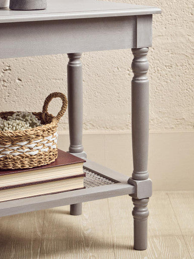 Slate Grey Wooden Side Table With Cane Webbing Detail, Heritage