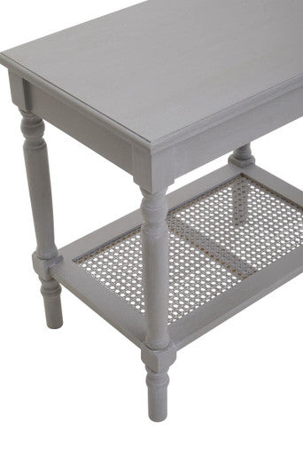 Slate Grey Wooden Side Table With Cane Webbing Detail, Heritage