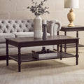 Black Wooden Coffee Table With Cane Webbed Lower Shelf & Carved Spindle Legs, Heritage