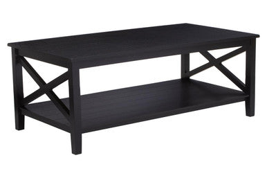 Black Wooden Coffee Table With Lower Shelf & X Frame Side Panels, Heritage