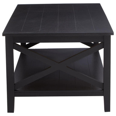 Black Wooden Coffee Table With Lower Shelf & X Frame Side Panels, Heritage