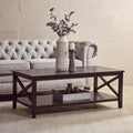 Black Wooden Coffee Table With Lower Shelf & X Frame Side Panels, Heritage