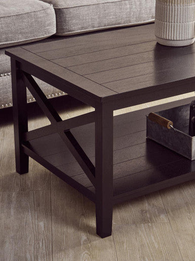 Black Wooden Coffee Table With Lower Shelf & X Frame Side Panels, Heritage