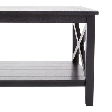 Black Wooden Coffee Table With Lower Shelf & X Frame Side Panels, Heritage