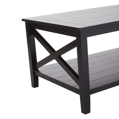 Black Wooden Coffee Table With Lower Shelf & X Frame Side Panels, Heritage
