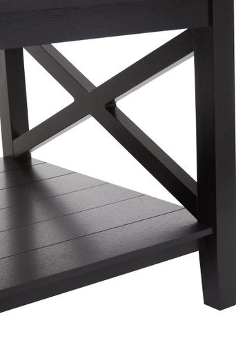 Black Wooden Coffee Table With Lower Shelf & X Frame Side Panels, Heritage