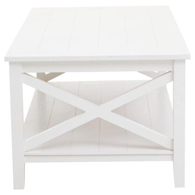 White Wooden Rectangular Coffee Table With Lower Shelf & X Frame Side Panels, Heritage