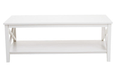 White Wooden Rectangular Coffee Table With Lower Shelf & X Frame Side Panels, Heritage
