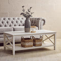White Wooden Rectangular Coffee Table With Lower Shelf & X Frame Side Panels, Heritage