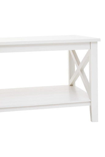 White Wooden Rectangular Coffee Table With Lower Shelf & X Frame Side Panels, Heritage
