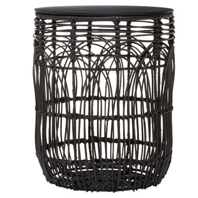 Black Round Rattan Stool Or Side Table, Arles