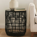 Black Round Rattan Stool Or Side Table, Arles