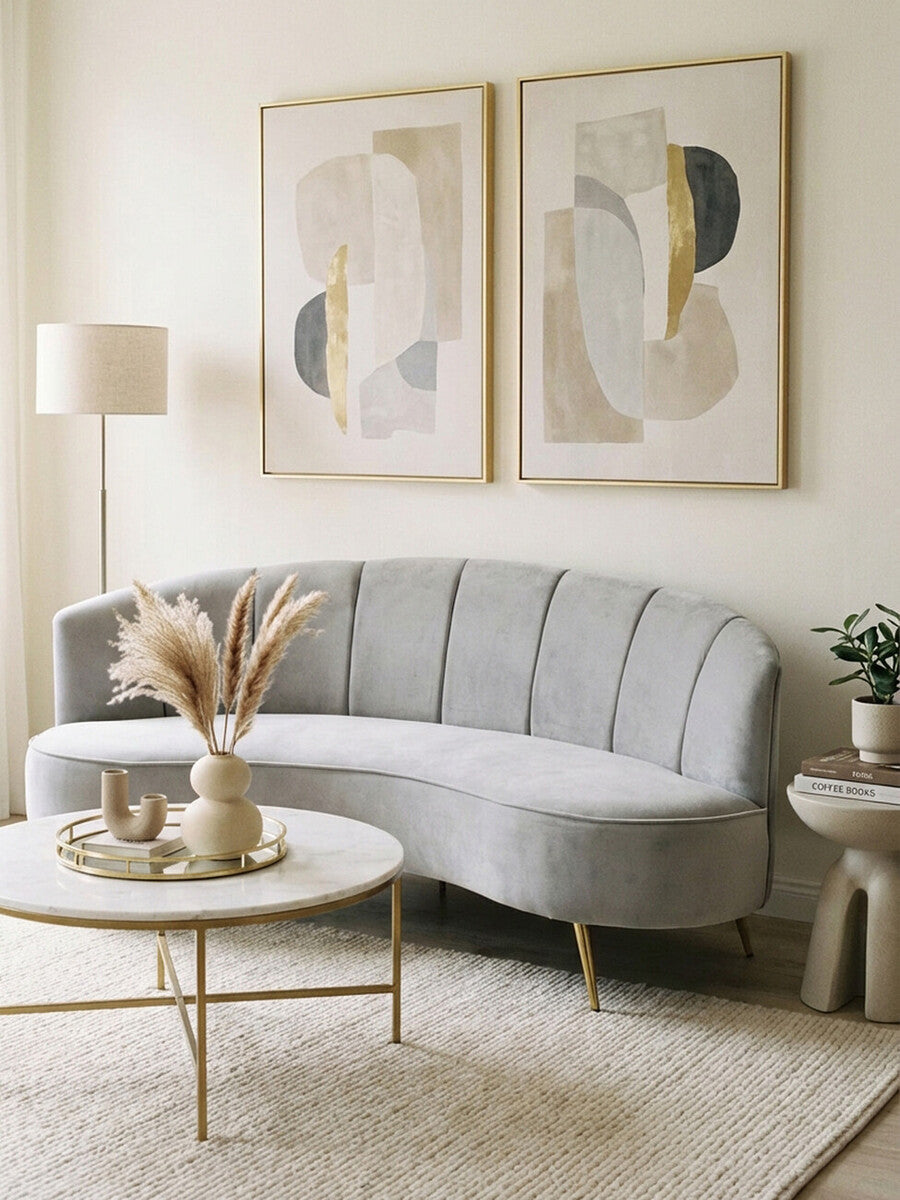 3 Seat Grey Velvet Sofa, Hasna