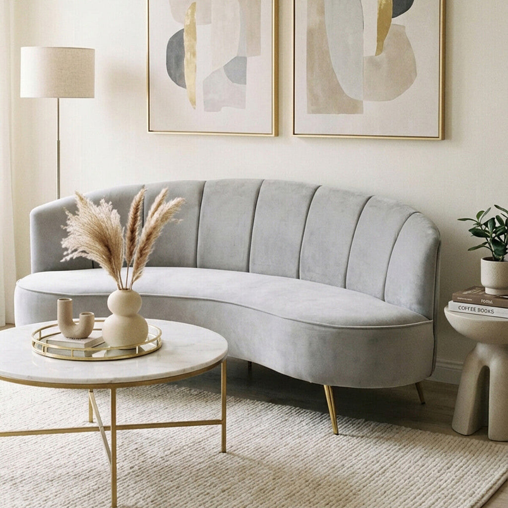 3 Seat Grey Velvet Sofa, Hasna