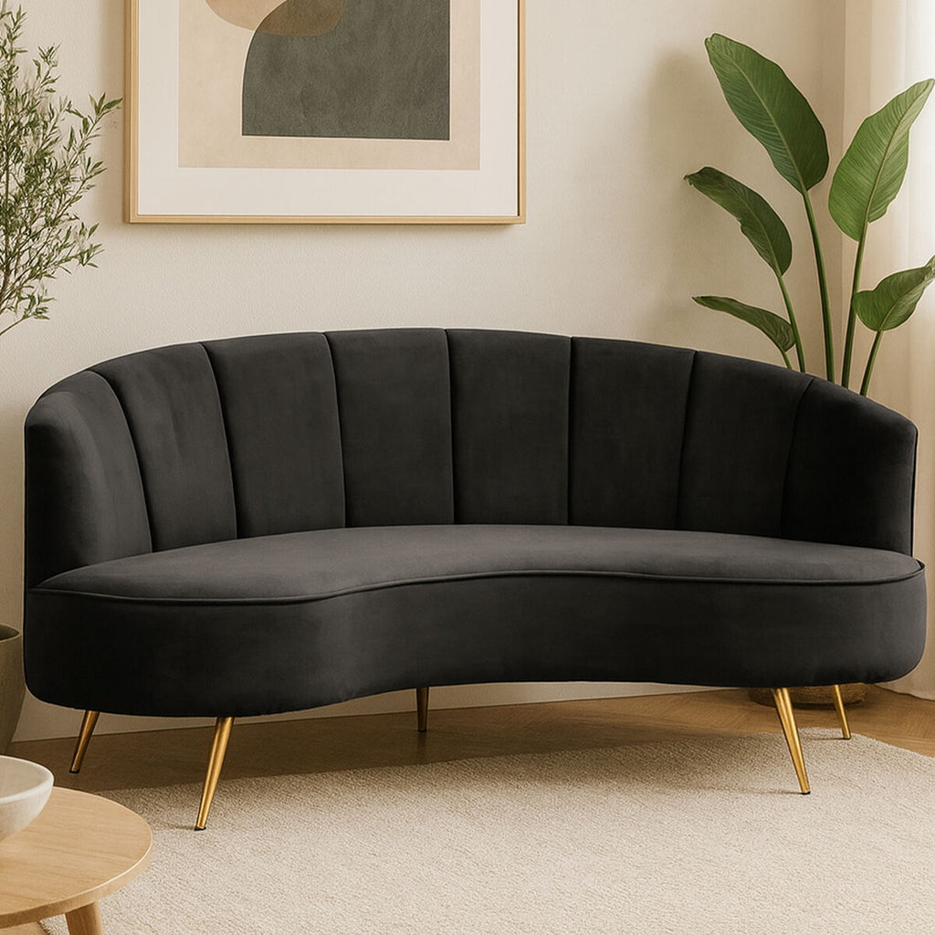 3 Seat Black Velvet Sofa, Hasna