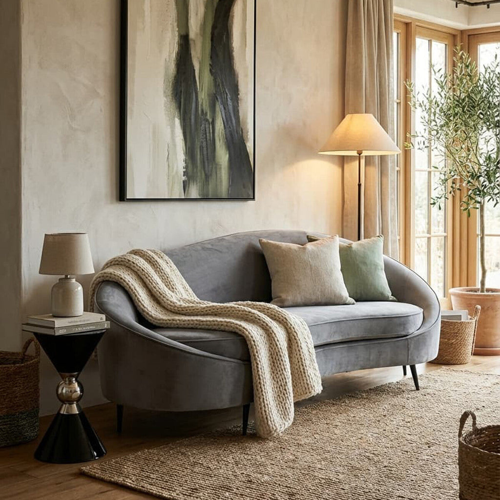3 Seat Grey Velvet Sofa, Hasina
