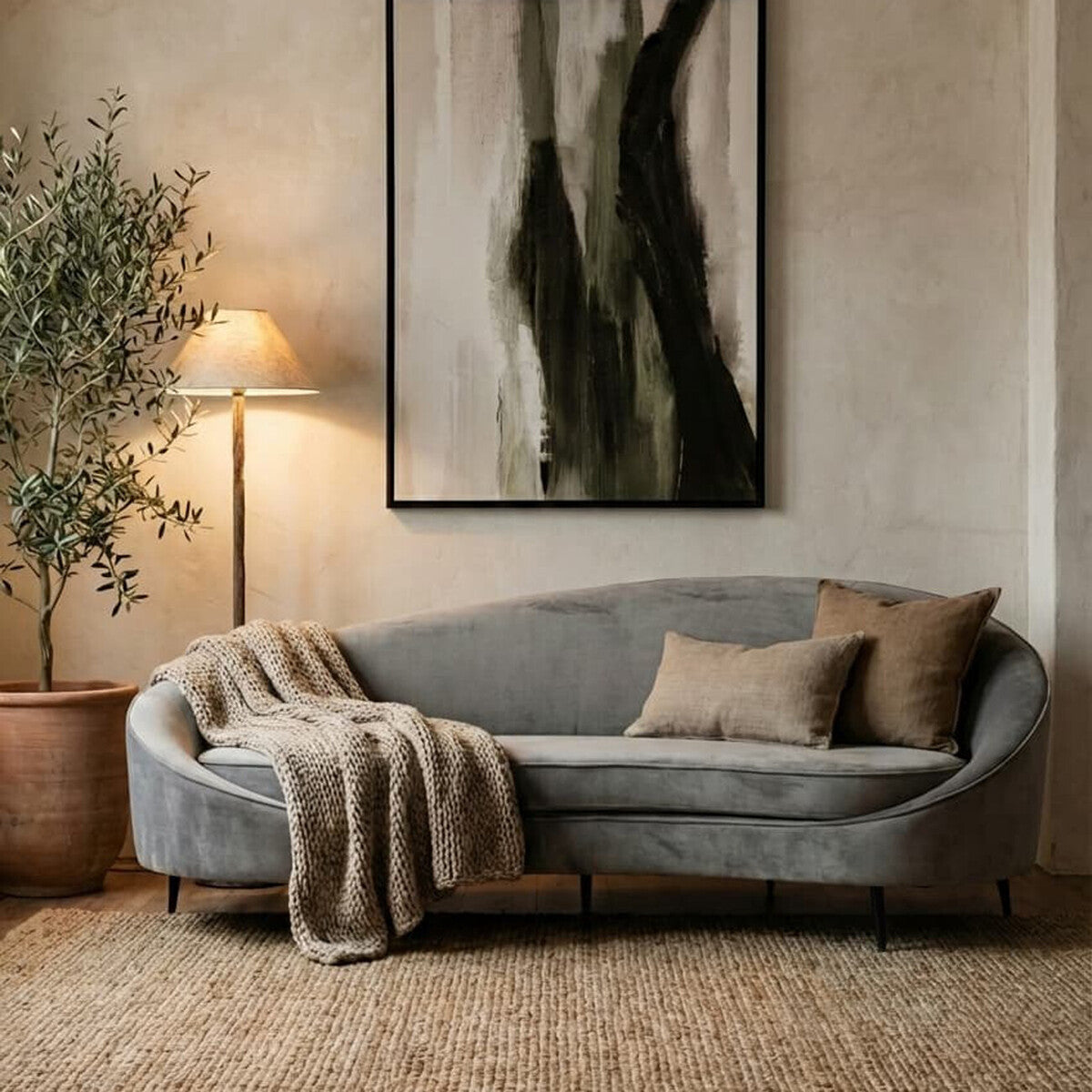 3 Seat Grey Velvet Sofa, Hasina