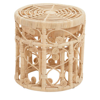 Natural Rattan Set Of Two Nesting Tables With Tight Weave Top & Scrolled Base, Mataram