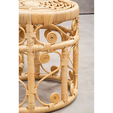 Natural Rattan Set Of Two Nesting Tables With Tight Weave Top & Scrolled Base, Mataram