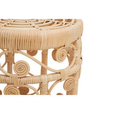 Natural Rattan Set Of Two Nesting Tables With Tight Weave Top & Scrolled Base, Mataram