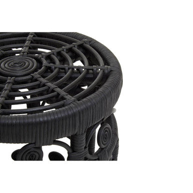 Black Natural Rattan Set Of Two Nesting Tables With Tight Weave Top & Scrolled Base, Mataram