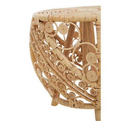 Large Natural Rattan Side Table With Tight Weave & Scrolled Detail, Mataram