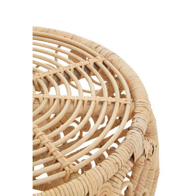 Large Natural Rattan Side Table With Tight Weave & Scrolled Detail, Mataram