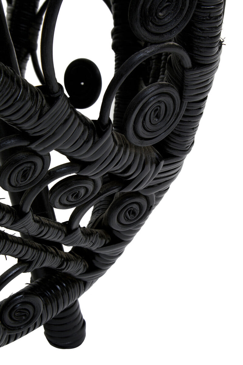 Black Natural Rattan Side Table With Tight Weave & Scrolled Detail, Mataram