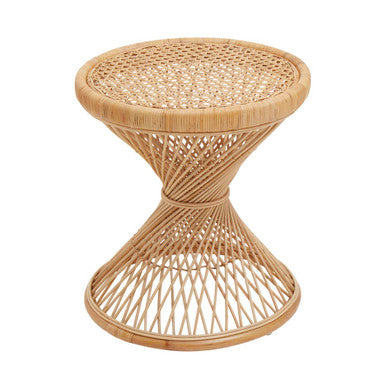 Natural Rattan Side Table With Twisted Base & Tight Weave Top, Mataram