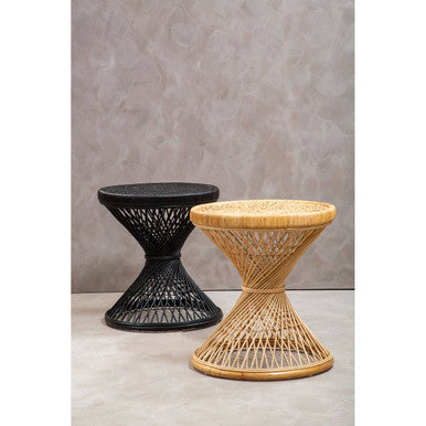 Natural Rattan Side Table With Twisted Base & Tight Weave Top, Mataram