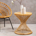 Natural Rattan Side Table With Twisted Base & Tight Weave Top, Mataram