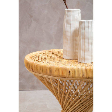Natural Rattan Side Table With Twisted Base & Tight Weave Top, Mataram