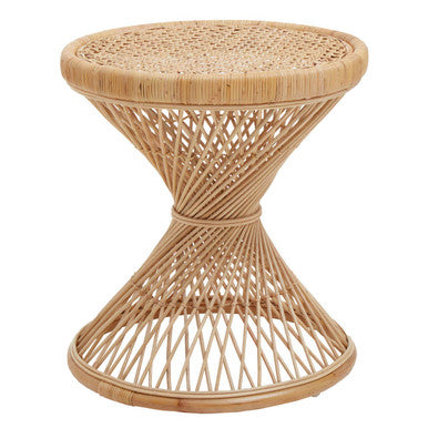 Natural Rattan Side Table With Twisted Base & Tight Weave Top, Mataram
