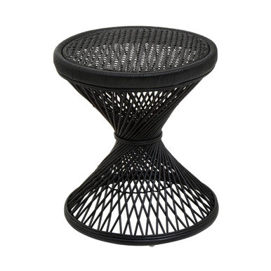 Black Rattan Side Table With Twisted Base & Tight Weave Top, Mataram